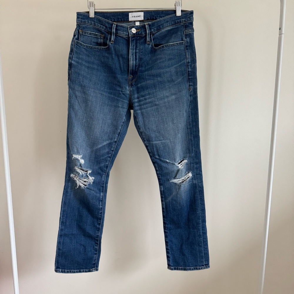 Frame Denim Blue Jeans with Distressed Details